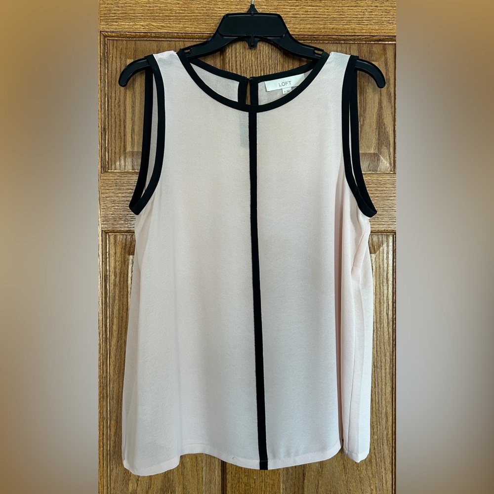 Sleeveless Sheer Blouse, Light Pink/Blush with Black Accents. Size Medium LOFT